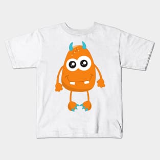 Cute Monster, Orange Monster, Funny Monster, Horns Kids T-Shirt